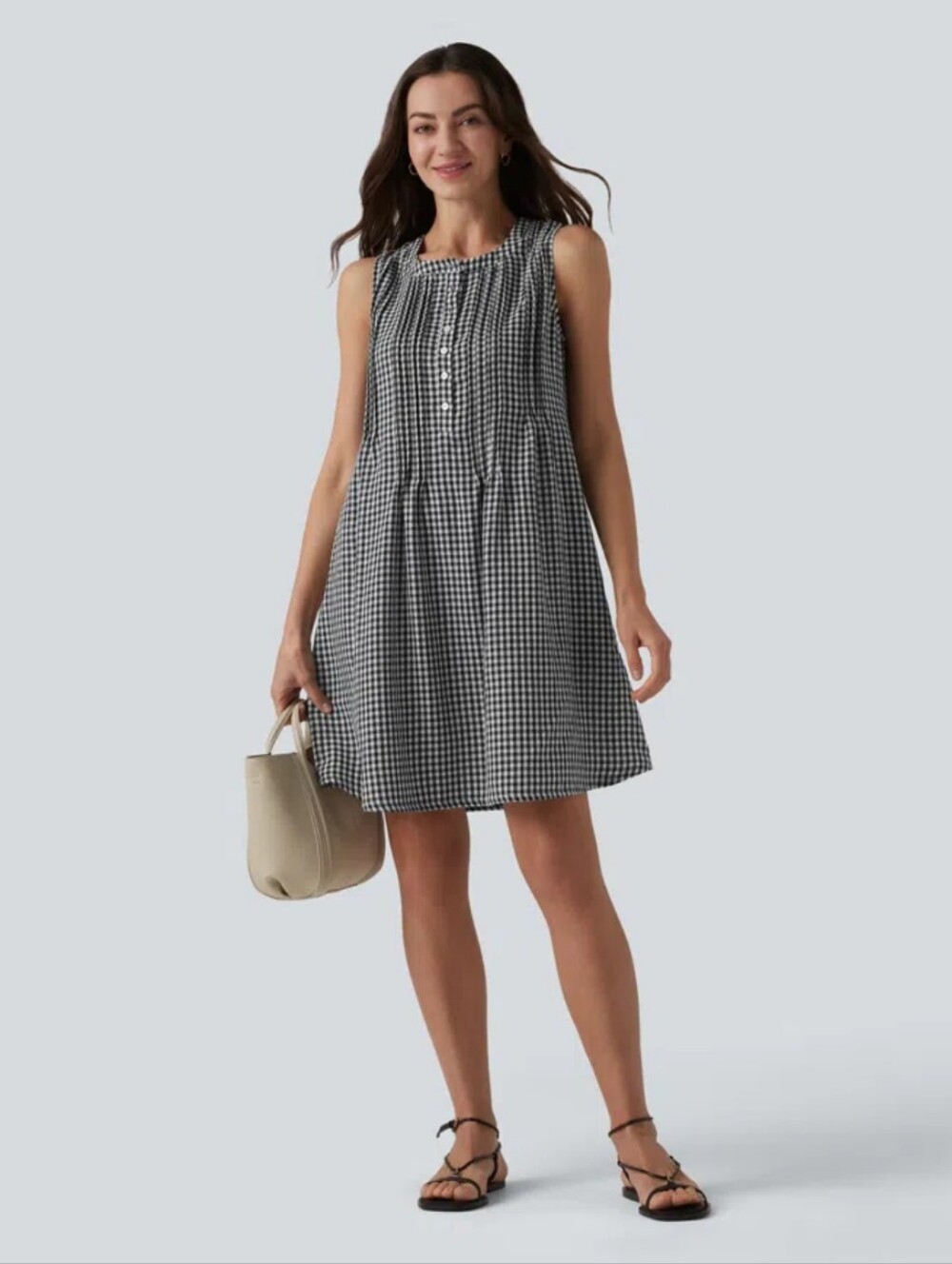 HALARA Sleeveless Black/White Gingham Mini Dress, Large